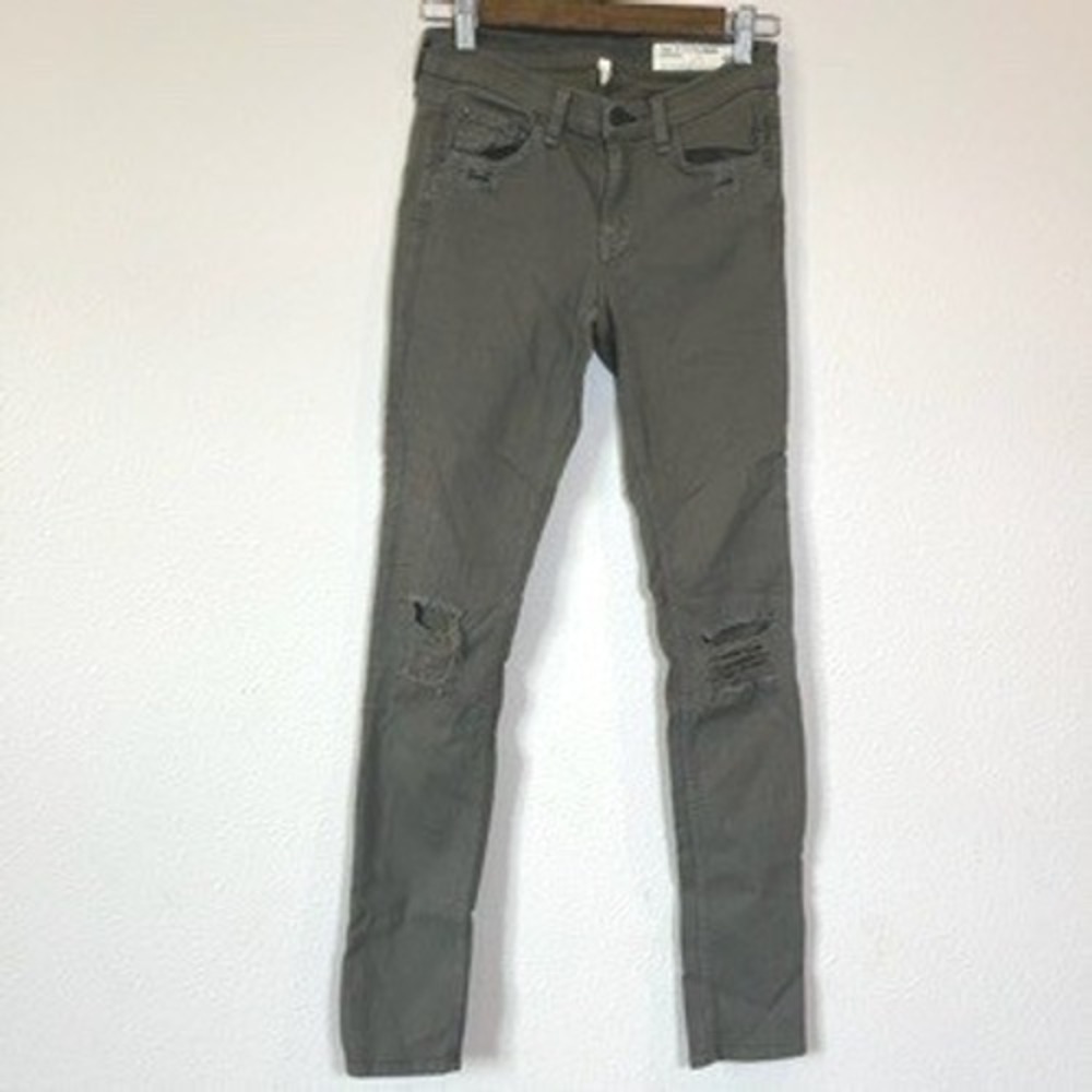 Rag & Bone JEAN Intermix Skinny Jeans Olive Green Distressed Womens 25 Regular